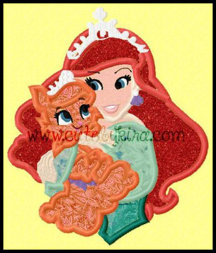 Mermaid Princess with Cat Applique Embroidery Design