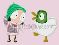 Girl and Pet Applique Embroidery Design